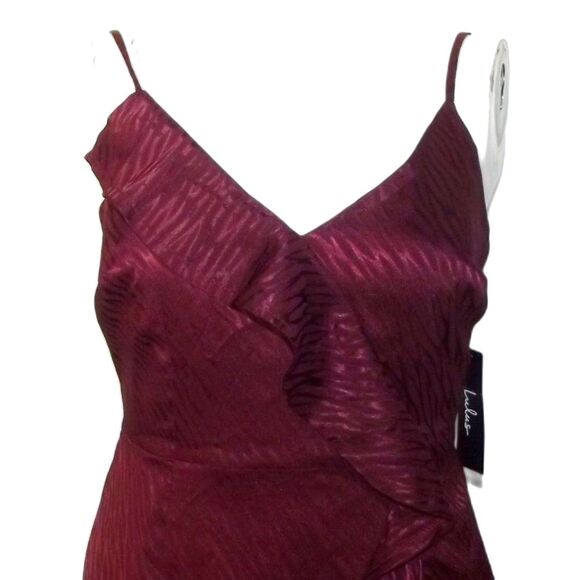 new LULUS Dress, S, Hewitt, Jacquard Zebra stripe, Spag Straps, Ruffle Hem Satin - Picture 2 of 15